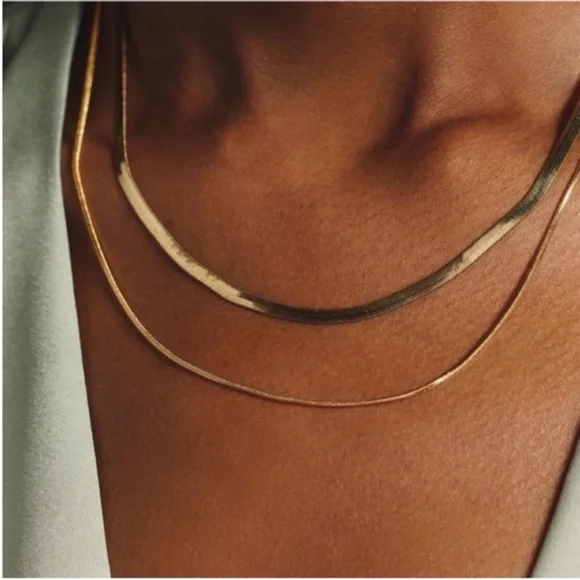 New! Anthropologie 18K Gold Plated Herringbone Necklace Stack Set (2002) NWOT - Picture 2 of 4